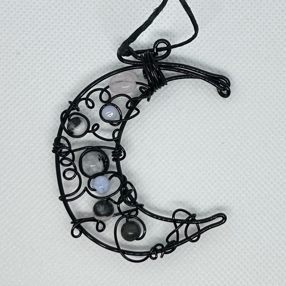 Gemstone wire wrap Black Moon wall decor handmade - Picture 1 of 6